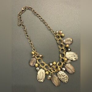 Gold and Silver Statement Necklace With Animal Print Detailing